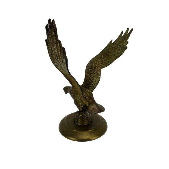 American Bald Eagle Landing Brass Statue Figure on Brass Base 7.5" x 5" wide - Picture 3 of 7